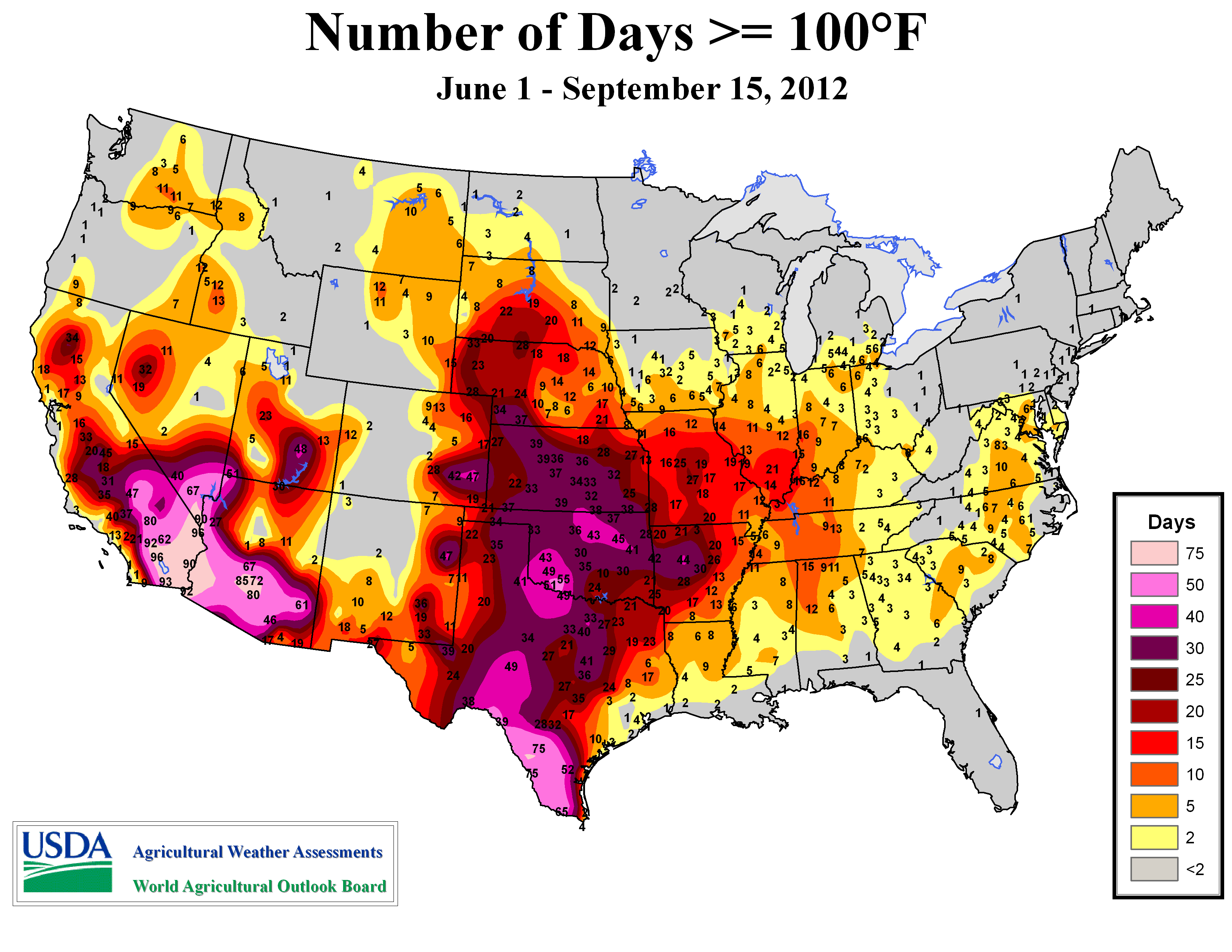 Numbered days. Us Heatwave between population.